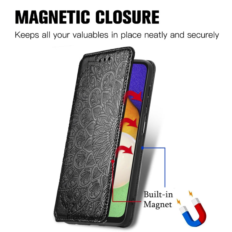 For Samsung Galaxly A13 5G Blooming Mandala Embossed Magnetic Horizontal Flip Leather Case with Holder & Card Slots & Wallet