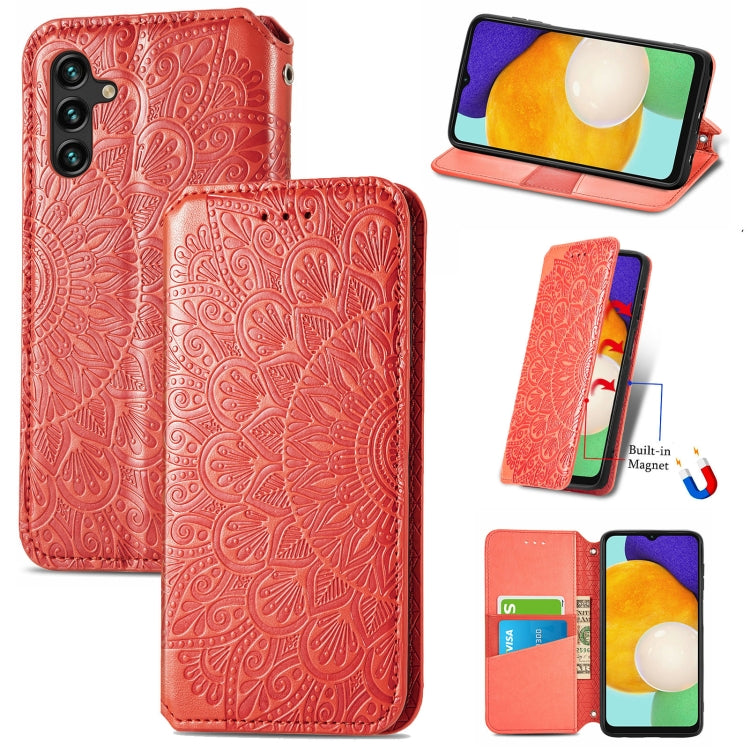 For Samsung Galaxly A13 5G Blooming Mandala Embossed Magnetic Horizontal Flip Leather Case with Holder & Card Slots & Wallet