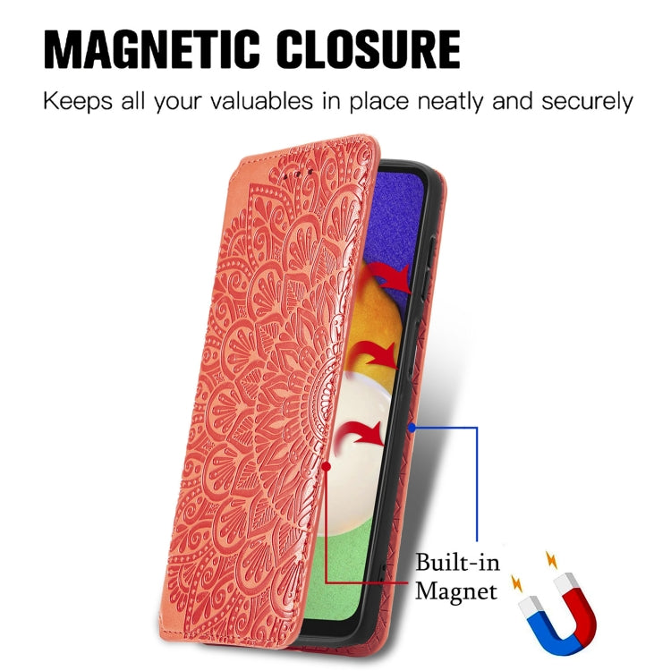 For Samsung Galaxly A13 5G Blooming Mandala Embossed Magnetic Horizontal Flip Leather Case with Holder & Card Slots & Wallet