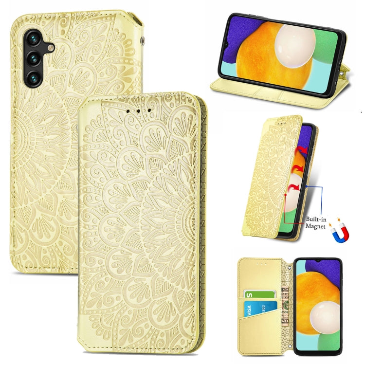 For Samsung Galaxly A13 5G Blooming Mandala Embossed Magnetic Horizontal Flip Leather Case with Holder & Card Slots & Wallet