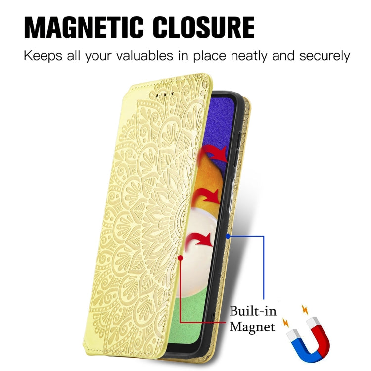 For Samsung Galaxly A13 5G Blooming Mandala Embossed Magnetic Horizontal Flip Leather Case with Holder & Card Slots & Wallet