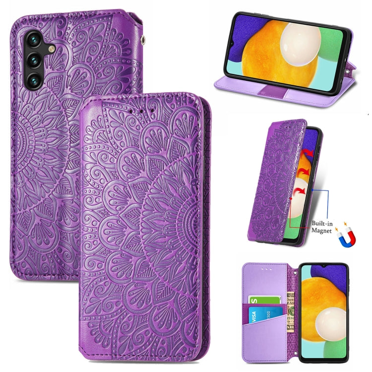 For Samsung Galaxly A13 5G Blooming Mandala Embossed Magnetic Horizontal Flip Leather Case with Holder & Card Slots & Wallet