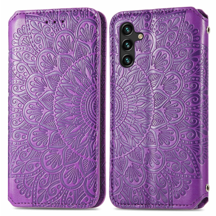 For Samsung Galaxly A13 5G Blooming Mandala Embossed Magnetic Horizontal Flip Leather Case with Holder & Card Slots & Wallet