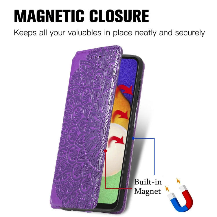 For Samsung Galaxly A13 5G Blooming Mandala Embossed Magnetic Horizontal Flip Leather Case with Holder & Card Slots & Wallet
