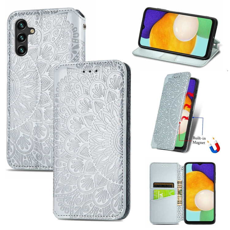 For Samsung Galaxly A13 5G Blooming Mandala Embossed Magnetic Horizontal Flip Leather Case with Holder & Card Slots & Wallet