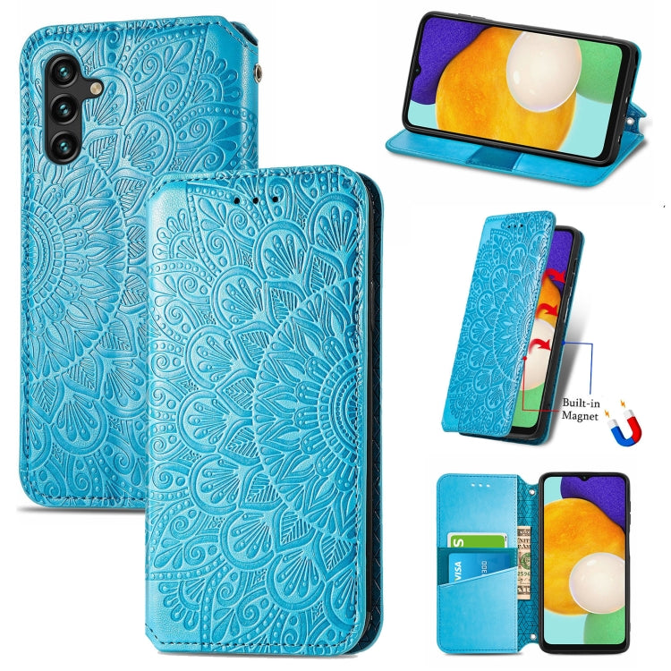For Samsung Galaxly A13 5G Blooming Mandala Embossed Magnetic Horizontal Flip Leather Case with Holder & Card Slots & Wallet