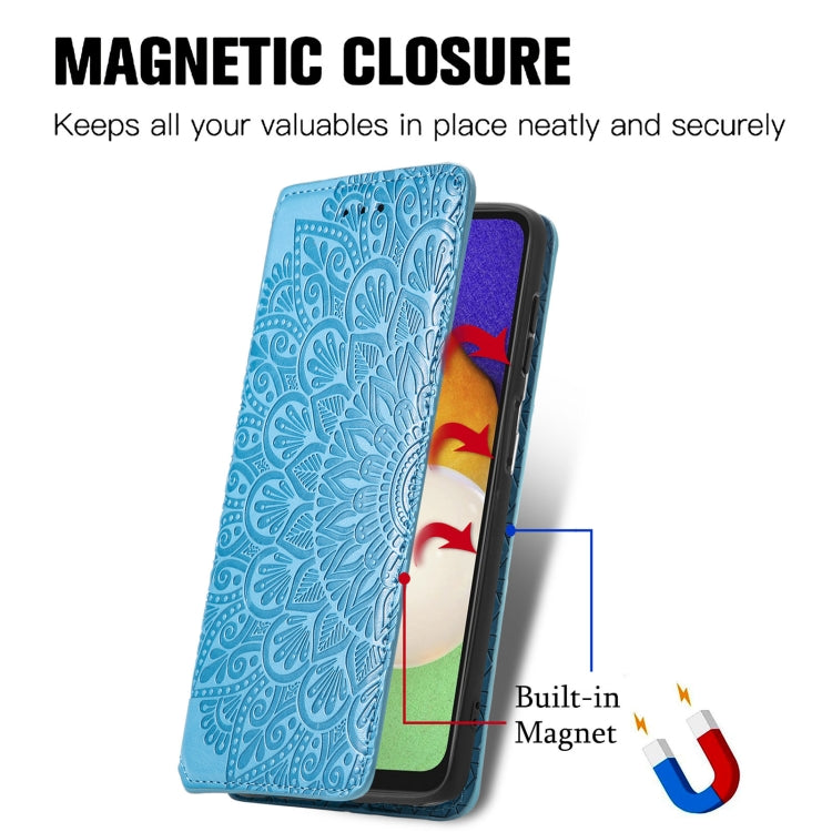 For Samsung Galaxly A13 5G Blooming Mandala Embossed Magnetic Horizontal Flip Leather Case with Holder & Card Slots & Wallet