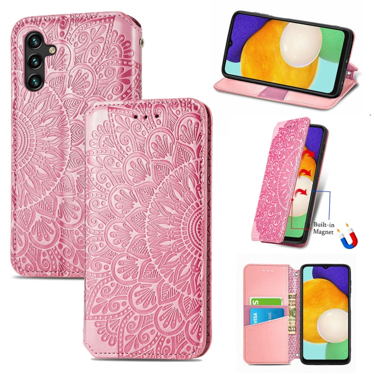 For Samsung Galaxly A13 5G Blooming Mandala Embossed Magnetic Horizontal Flip Leather Case with Holder & Card Slots & Wallet