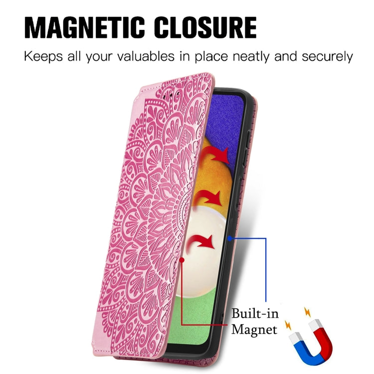 For Samsung Galaxly A13 5G Blooming Mandala Embossed Magnetic Horizontal Flip Leather Case with Holder & Card Slots & Wallet