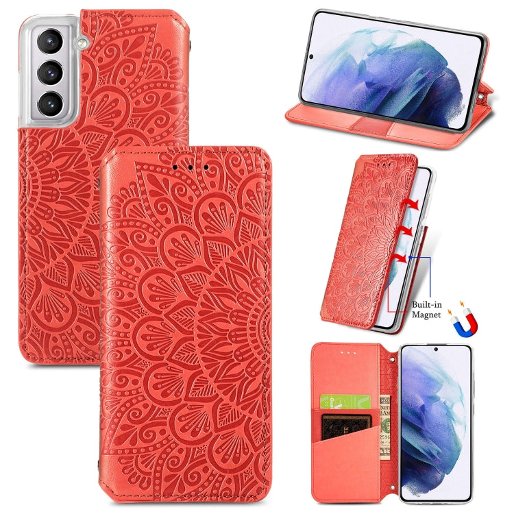 For Samsung Galaxy S22 5G Blooming Mandala Embossed Magnetic Horizontal Flip Leather Case with Holder & Card Slots & Wallet