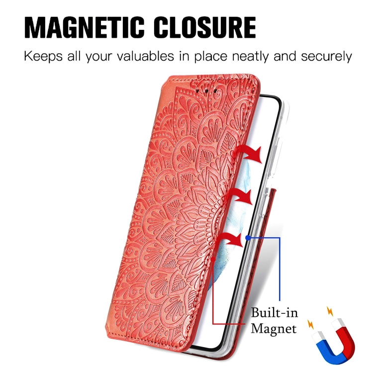 For Samsung Galaxy S22 5G Blooming Mandala Embossed Magnetic Horizontal Flip Leather Case with Holder & Card Slots & Wallet