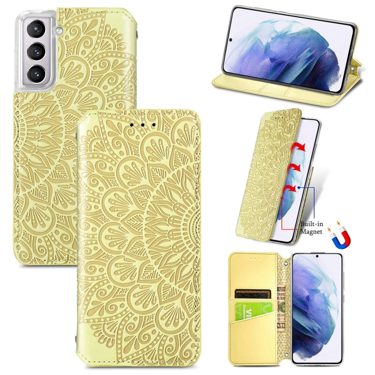 For Samsung Galaxy S22 5G Blooming Mandala Embossed Magnetic Horizontal Flip Leather Case with Holder & Card Slots & Wallet