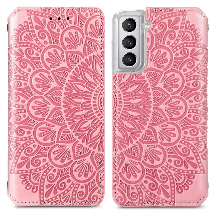 For Samsung Galaxy S22 5G Blooming Mandala Embossed Magnetic Horizontal Flip Leather Case with Holder & Card Slots & Wallet