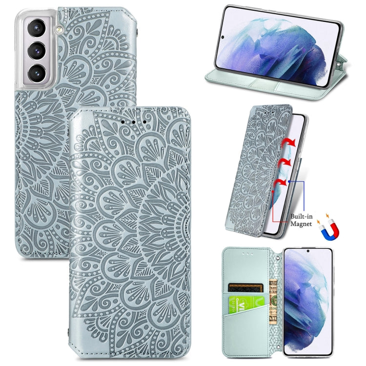 For Samsung Galaxy S22+ 5G Blooming Mandala Embossed Magnetic Horizontal Flip Leather Case with Holder & Card Slots & Wallet