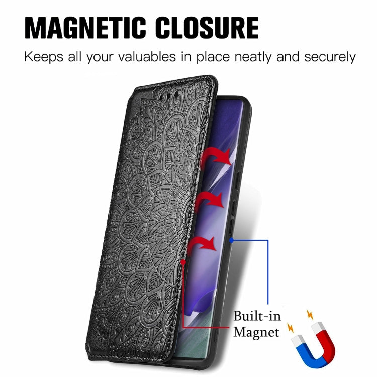 For Samsung Galaxy S22 Ultra 5G Blooming Mandala Embossed Magnetic Horizontal Flip Leather Case with Holder & Card Slots & Wallet