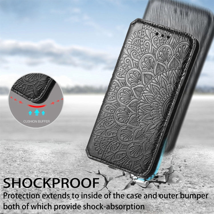 For Samsung Galaxy S22 Ultra 5G Blooming Mandala Embossed Magnetic Horizontal Flip Leather Case with Holder & Card Slots & Wallet