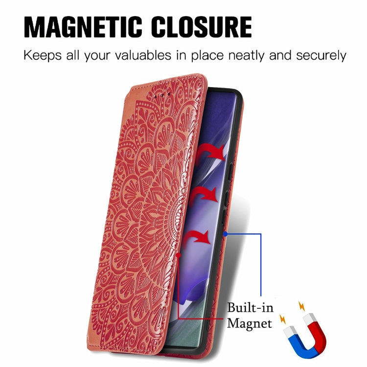 For Samsung Galaxy S22 Ultra 5G Blooming Mandala Embossed Magnetic Horizontal Flip Leather Case with Holder & Card Slots & Wallet