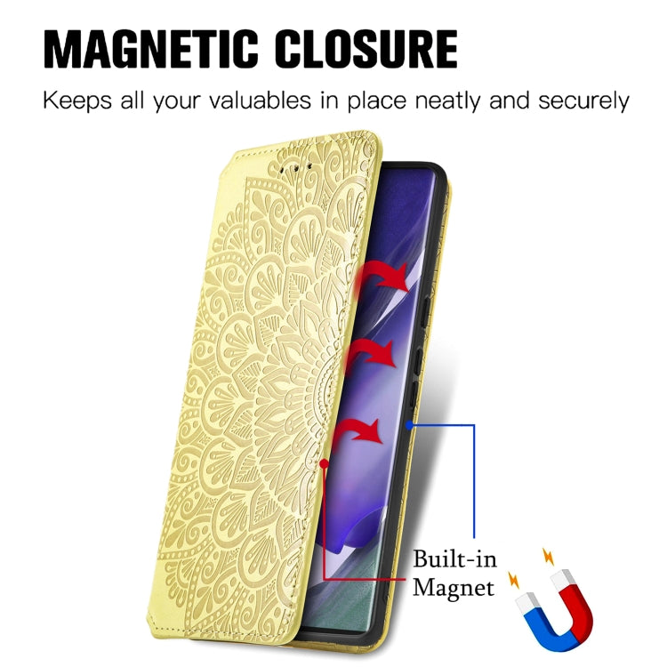 For Samsung Galaxy S22 Ultra 5G Blooming Mandala Embossed Magnetic Horizontal Flip Leather Case with Holder & Card Slots & Wallet