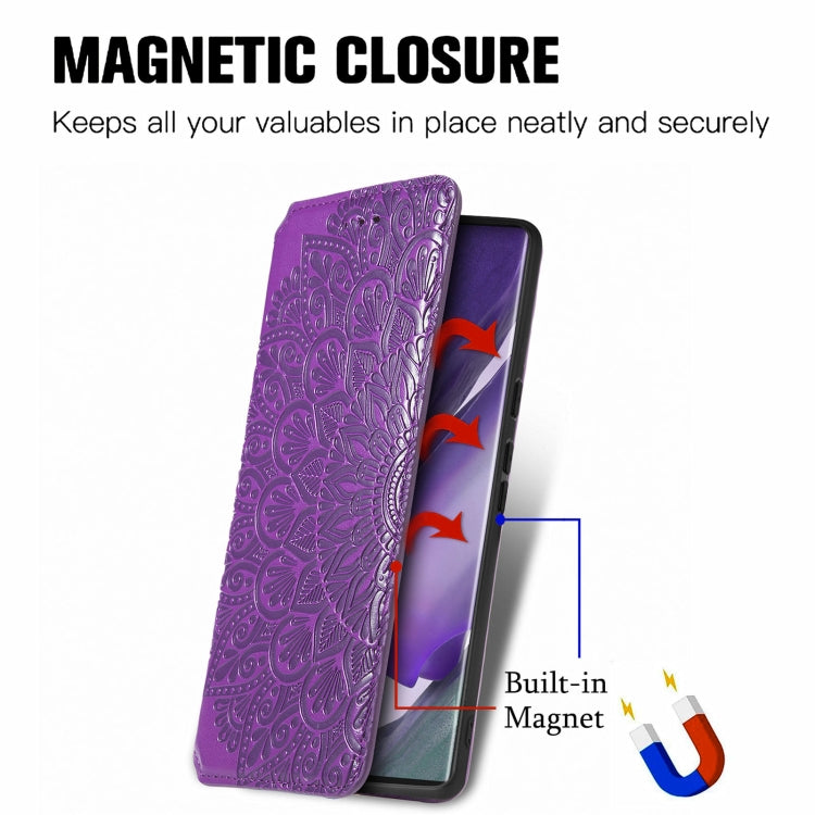 For Samsung Galaxy S22 Ultra 5G Blooming Mandala Embossed Magnetic Horizontal Flip Leather Case with Holder & Card Slots & Wallet