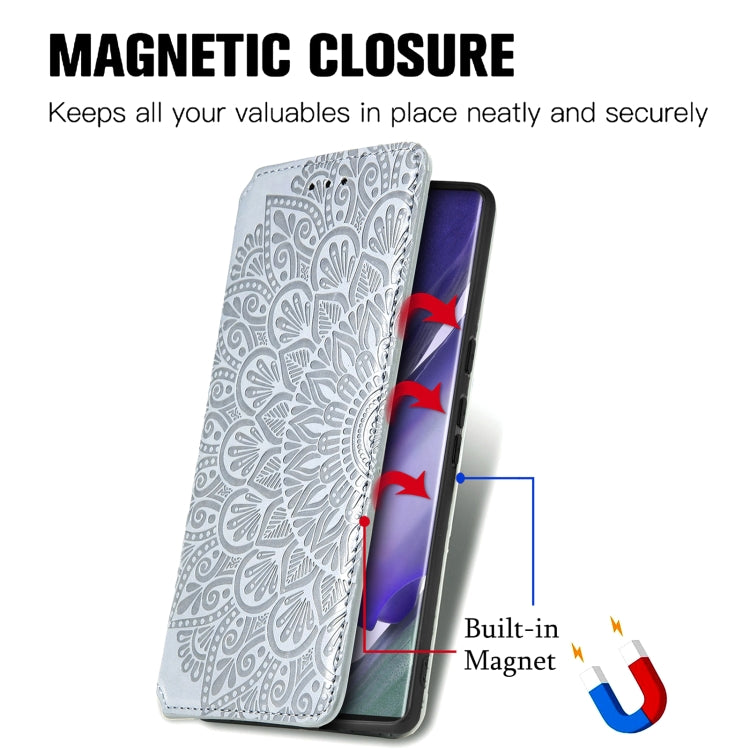 For Samsung Galaxy S22 Ultra 5G Blooming Mandala Embossed Magnetic Horizontal Flip Leather Case with Holder & Card Slots & Wallet