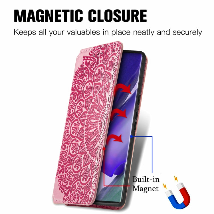 For Samsung Galaxy S22 Ultra 5G Blooming Mandala Embossed Magnetic Horizontal Flip Leather Case with Holder & Card Slots & Wallet