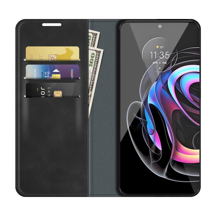 For Motorola Edge 20 Pro Retro-skin Business Magnetic Suction Phone Leather Case with Holder & Card Slots & Wallet
