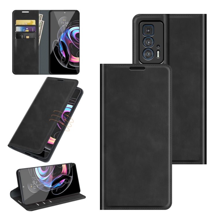 For Motorola Edge 20 Pro Retro-skin Business Magnetic Suction Phone Leather Case with Holder & Card Slots & Wallet