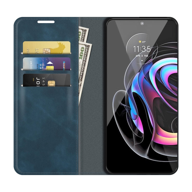For Motorola Edge 20 Pro Retro-skin Business Magnetic Suction Phone Leather Case with Holder & Card Slots & Wallet