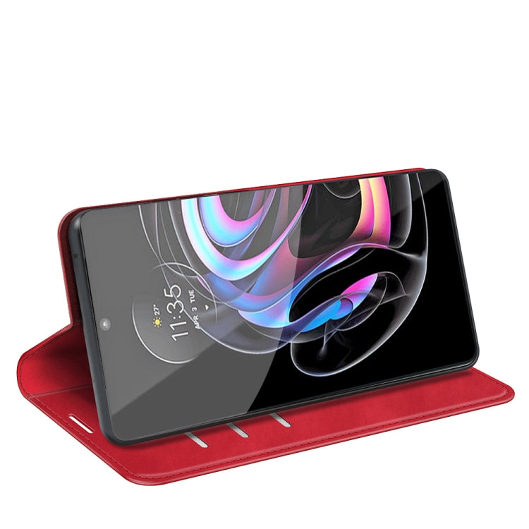 For Motorola Edge 20 Pro Retro-skin Business Magnetic Suction Phone Leather Case with Holder & Card Slots & Wallet