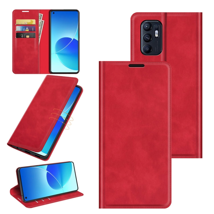 Retro-skin Magnetic Suction Leather Phone Case For OPPO Reno6 4G