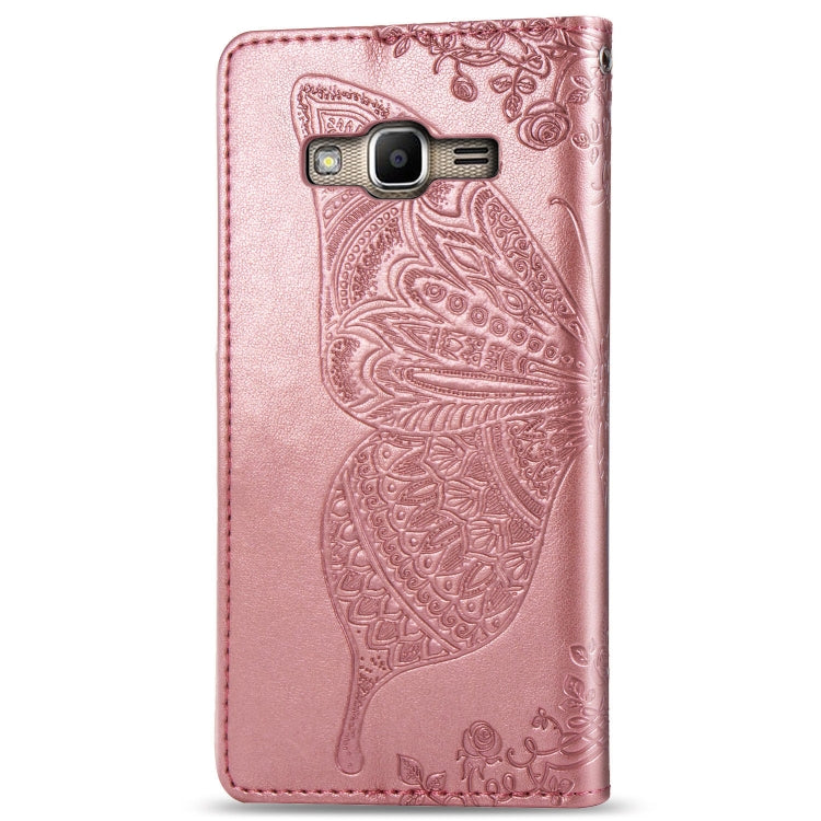 Butterfly Love Flowers Embossing Horizontal Flip Leather Case for Galaxy J2 Prime / G530, with Holder & Card Slots & Wallet & Lanyard