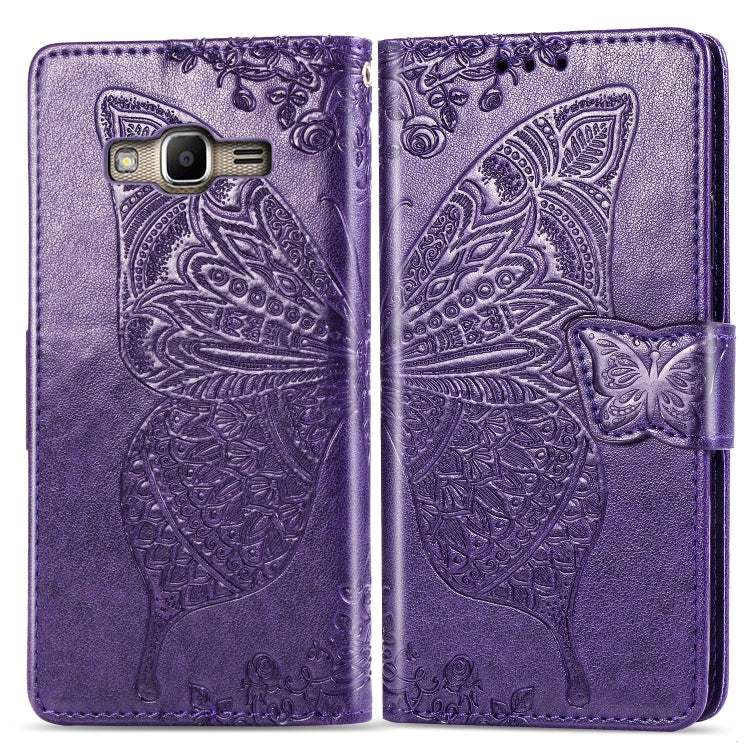 Butterfly Love Flowers Embossing Horizontal Flip Leather Case for Galaxy J2 Prime / G530, with Holder & Card Slots & Wallet & Lanyard