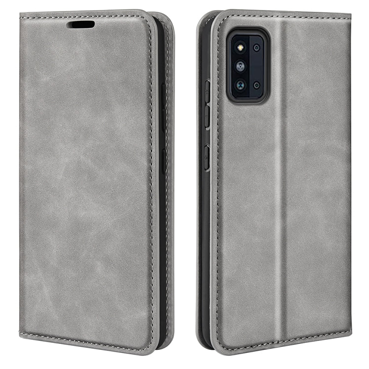 For Samsung Galaxy F52 5G Retro-skin Magnetic Suction Leather Case with Holder & Card Slots & Wallet