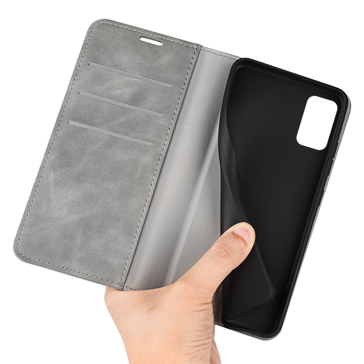 For Samsung Galaxy F52 5G Retro-skin Magnetic Suction Leather Case with Holder & Card Slots & Wallet