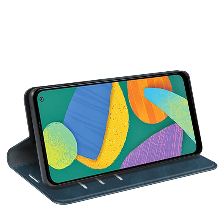 For Samsung Galaxy F52 5G Retro-skin Magnetic Suction Leather Case with Holder & Card Slots & Wallet