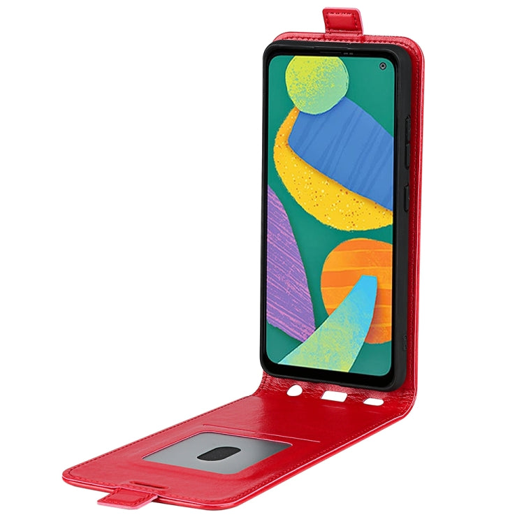 For Samsung Galaxy F52 5G R64 Texture Vertical Flip Leather Case with Card Slots & Photo Frame