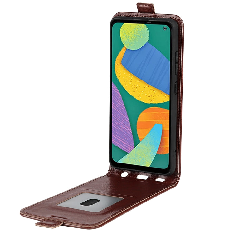 For Samsung Galaxy F52 5G R64 Texture Vertical Flip Leather Case with Card Slots & Photo Frame