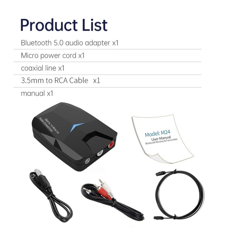 M24 Bluetooth 5.0 Audio Receiver Fiber / Coaxial / AUX Audio Adapter