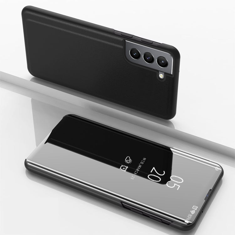 For Samsung Galaxy S22 Plus 5G Plated Mirror Horizontal Flip Leather Case with Holder