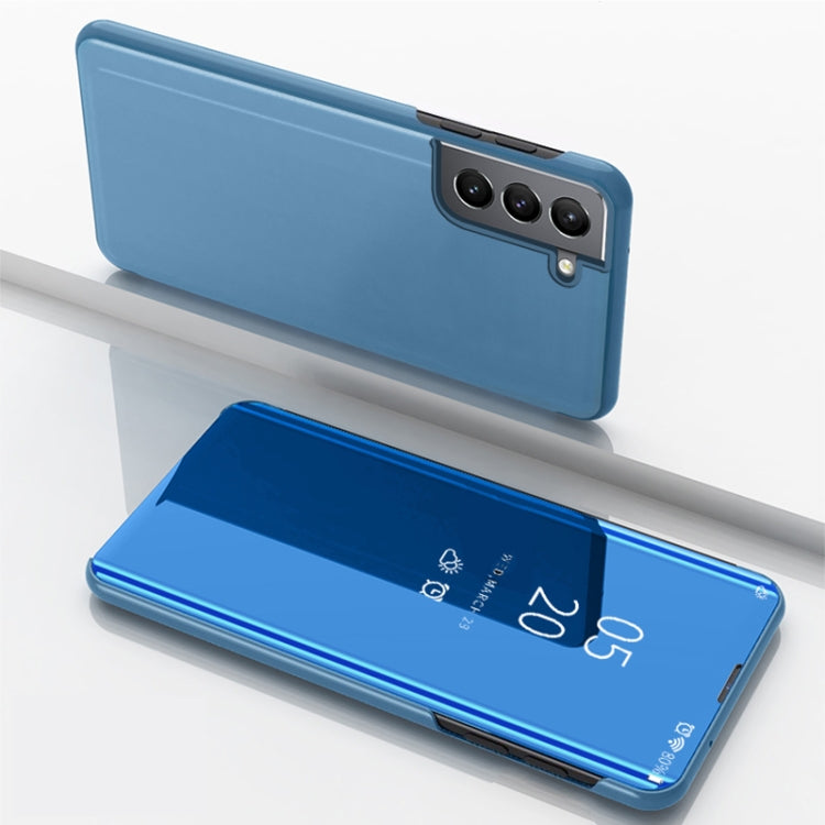 For Samsung Galaxy S22 Plus 5G Plated Mirror Horizontal Flip Leather Case with Holder