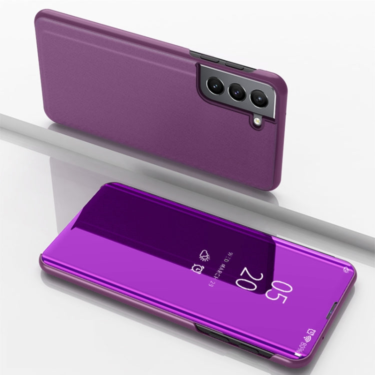 For Samsung Galaxy S22 Plus 5G Plated Mirror Horizontal Flip Leather Case with Holder