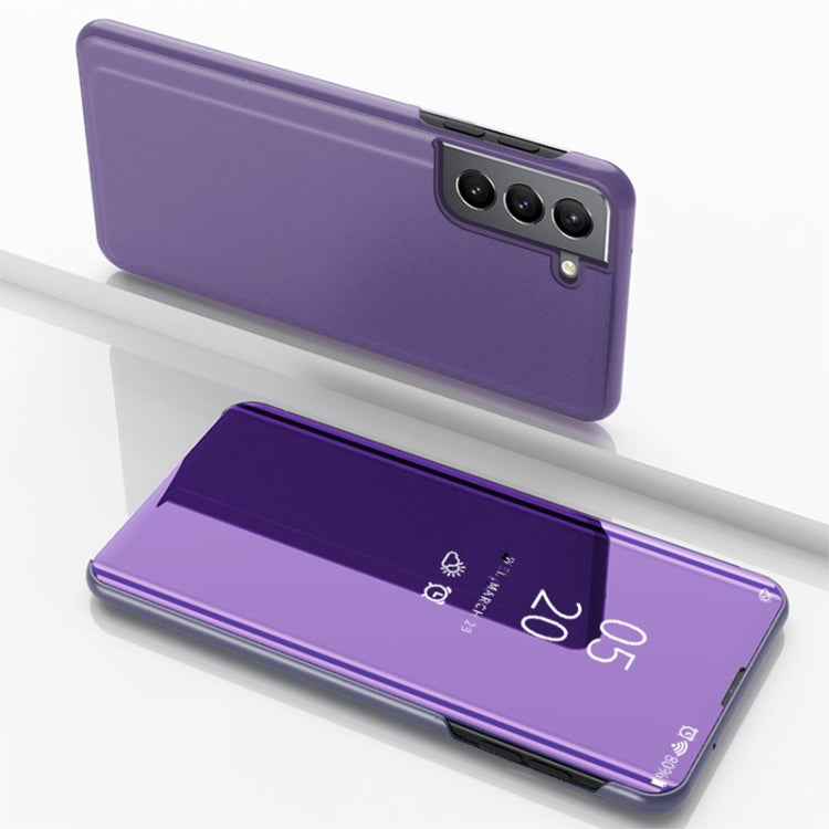 For Samsung Galaxy S22 Plus 5G Plated Mirror Horizontal Flip Leather Case with Holder