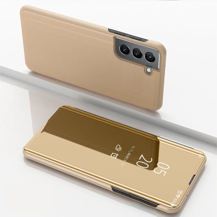For Samsung Galaxy S22 Plus 5G Plated Mirror Horizontal Flip Leather Case with Holder