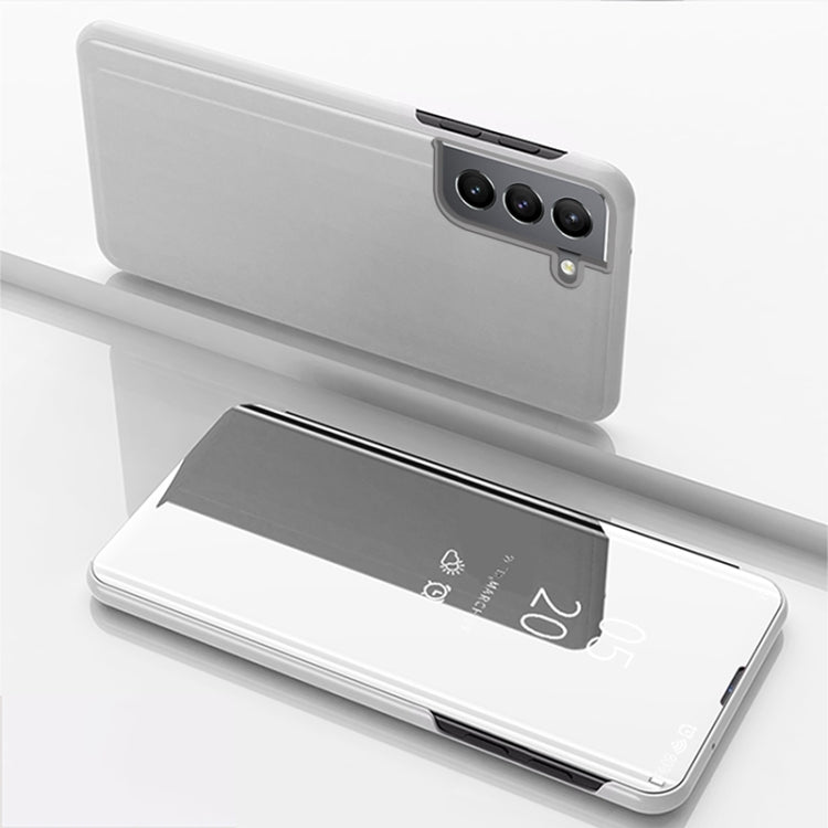 For Samsung Galaxy S22 Plus 5G Plated Mirror Horizontal Flip Leather Case with Holder