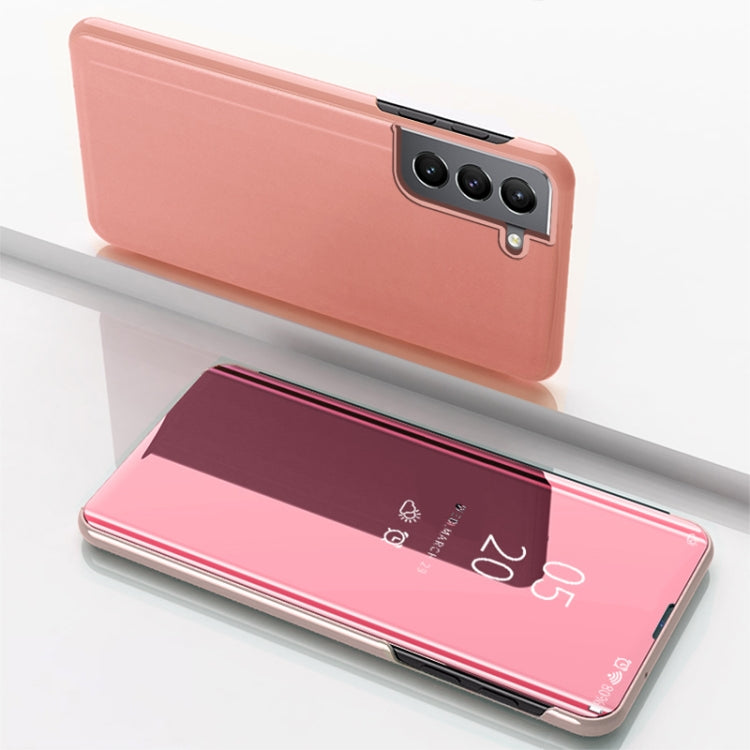 For Samsung Galaxy S22 Plus 5G Plated Mirror Horizontal Flip Leather Case with Holder