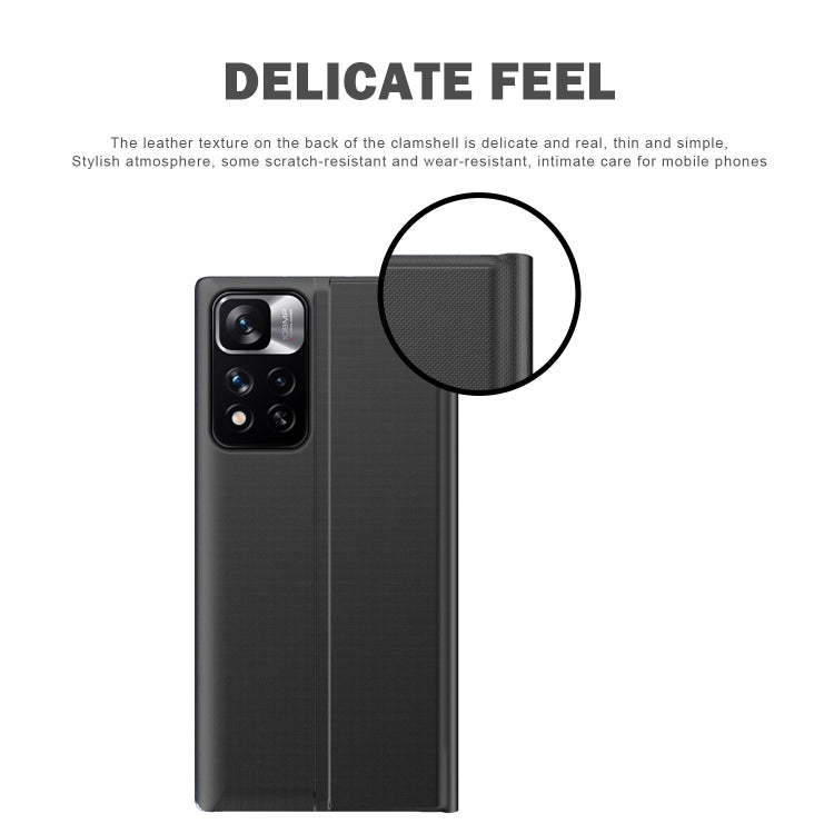 For Samsung Galaxy S22 5G Side Display Magnetic Flip Plain Cloth + PC Case with Holder & Sleep / Wake-up Function