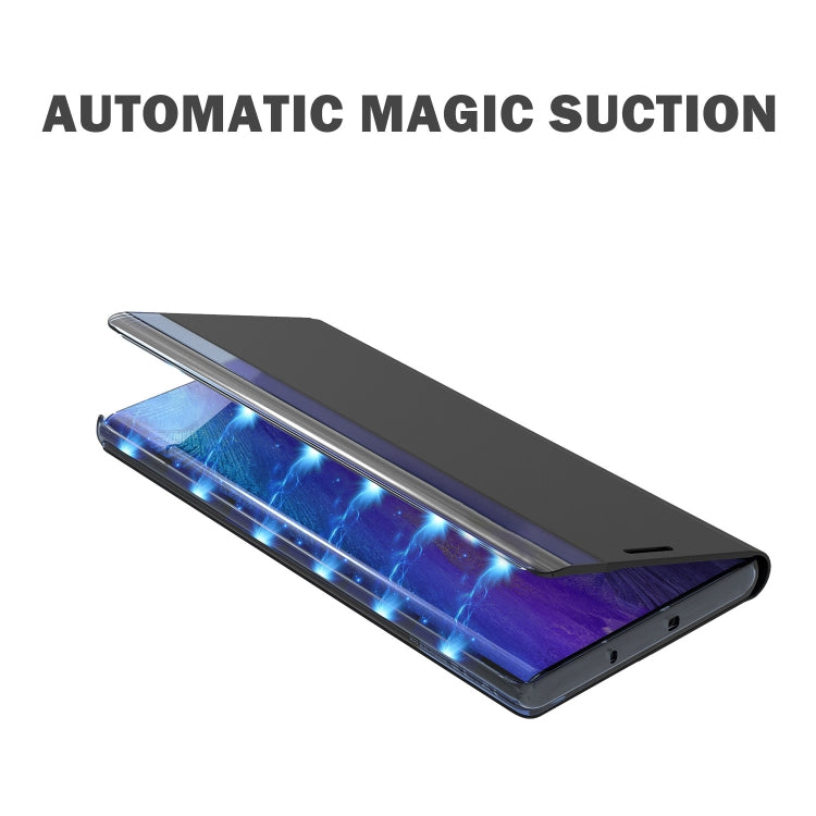 For Samsung Galaxy S22 Ultra 5G Side Display Magnetic Flip Plain Cloth + PC Case with Holder & Sleep / Wake-up Function