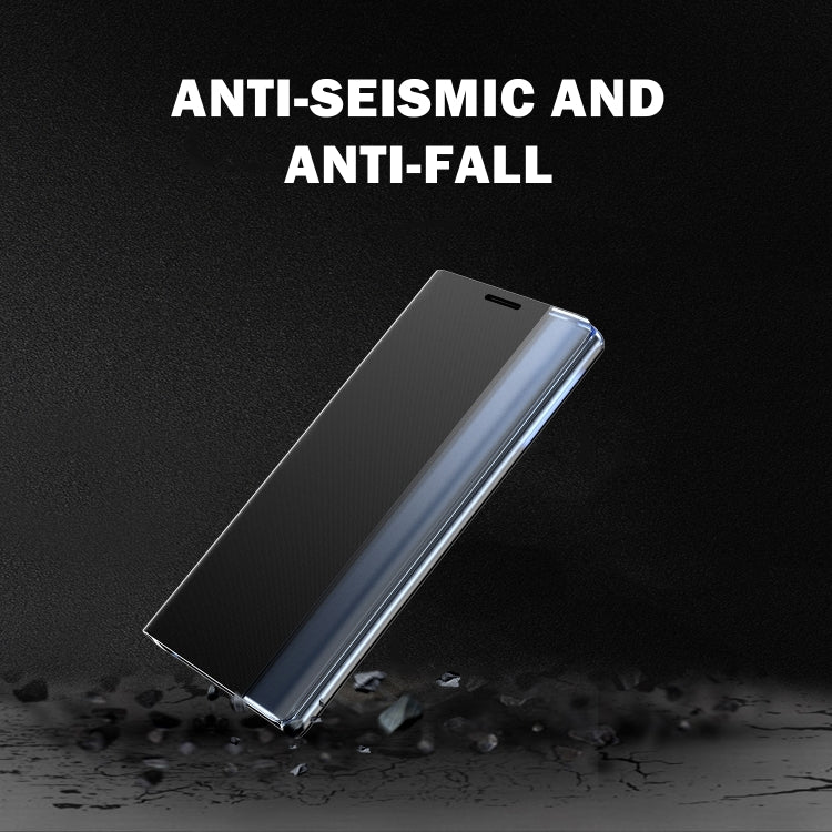 For Samsung Galaxy S22 Ultra 5G Side Display Magnetic Flip Plain Cloth + PC Case with Holder & Sleep / Wake-up Function