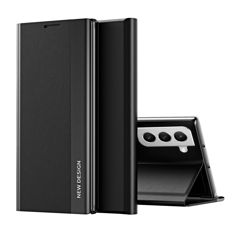 For Samsung Galaxy S22 5G Side Electroplated Magnetic Ultra-Thin Horizontal Flip Leather Case with Holder