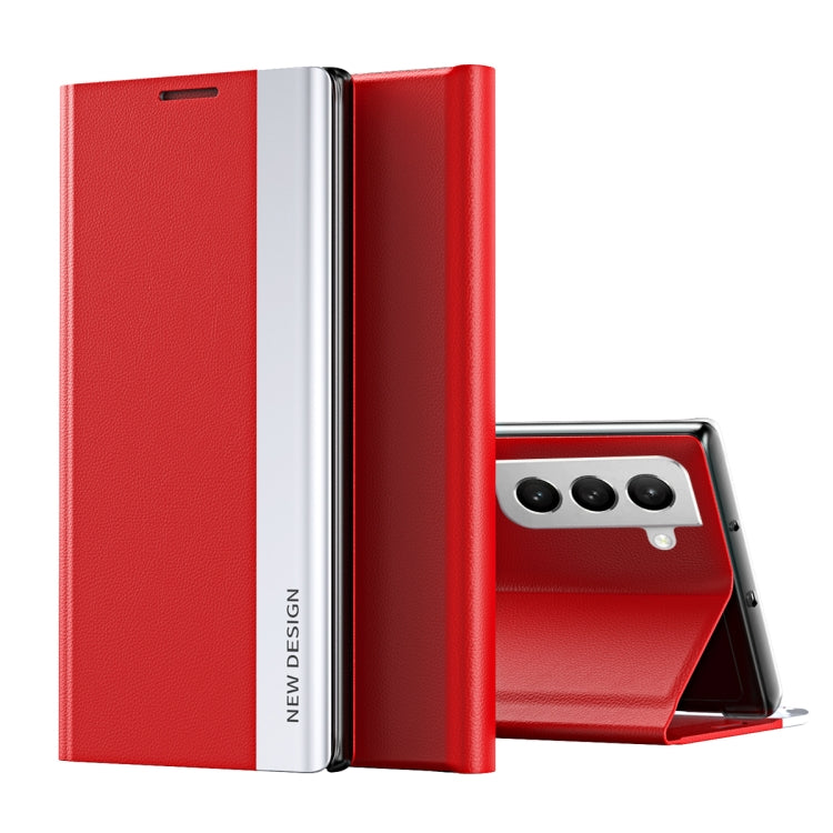 For Samsung Galaxy S22 5G Side Electroplated Magnetic Ultra-Thin Horizontal Flip Leather Case with Holder